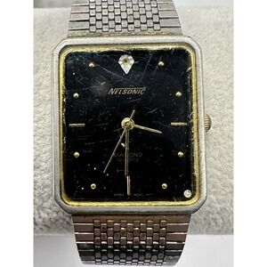 Nelsonic‎ Diamond Vintage Tank Watch New Battery 24MM 8" L77